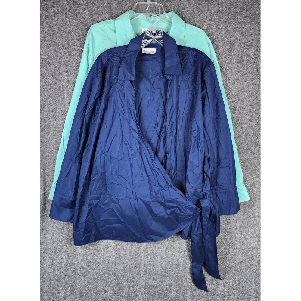 Coldwater Creek Blouse Lot Women 3X Wrap Button-Down Blue Green EUC